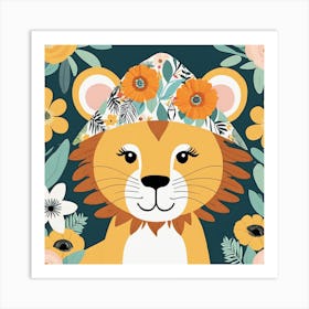 Floral Cute Baby Lion Nursery Illustration (2) Art Print
