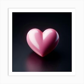 Pink Heart On Black Background Art Print