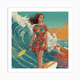 Girl On A Surfboard 1 Art Print