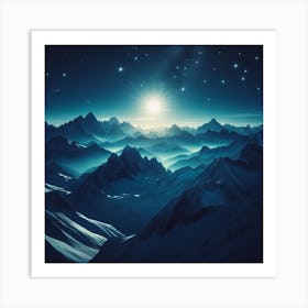 Night Sky Over Mountains Art Print