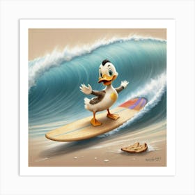 Donald Duck Surfing 2 Art Print