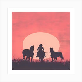 Cowboys At Sunset Art Print