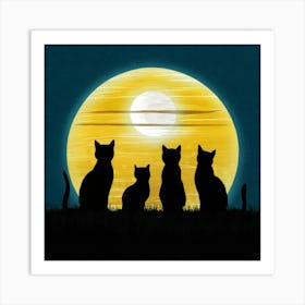 Cats In The Moonlight Art Print