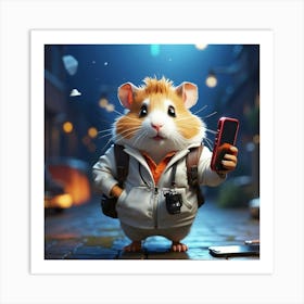 Hamster Holding Cell Phone 2 Art Print