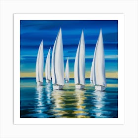 Tranquil Horizons Sailboats On A Serene Seascape (3) Art Print