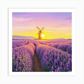 Lavender Field At Sunset 1 Art Print