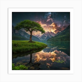 Lone Tree In A Lake Art Print