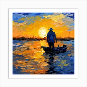 Fishing At Sunset Art Print