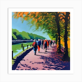 People Walking By The River Thames Art Print