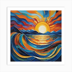 Sunset On The Waves Art Print