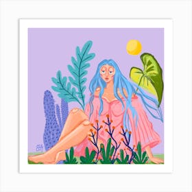 Girl with Huge Plants Art Print