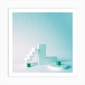 White Cubes On Blue Background Art Print