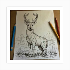 Deer Coloring Page 7 Art Print