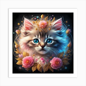 Kitty With Flowers Art Print