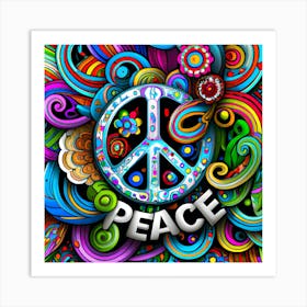 Rainbow Peace Graphic Stained Glass Doodle Art Art Print