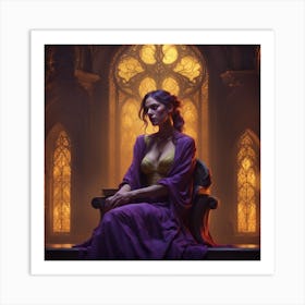 Woman In Purple Sitting On A Chair 1 Art Print