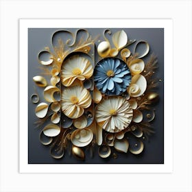 Paper Flowers gold 1 Art Print