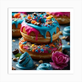 Colorful Donuts On A Dark Background Art Print