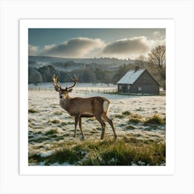 Deer In The Snow 11 Art Print