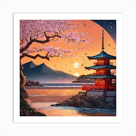 Japanese Sakura On The Beach 2 Art Print