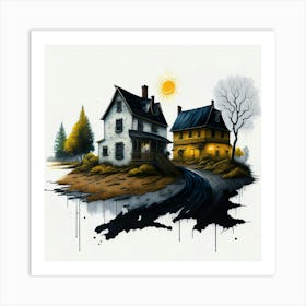Colored House Ink Painting (109) Art Print