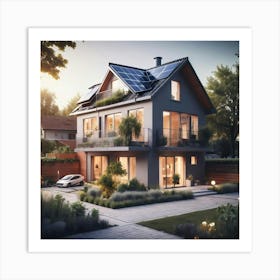 Modern House With Solar Panels 1 Art Print