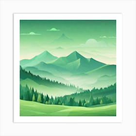 Misty mountains background in green tone 84 Art Print