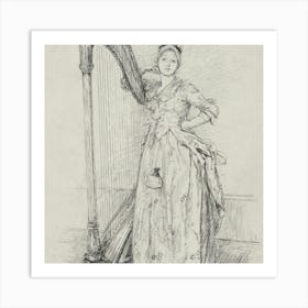 Lady With Harp Art Print