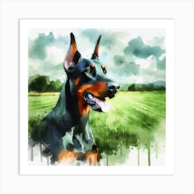 Doberman Dog Watercolor Painting Art Print