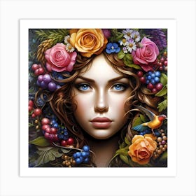 Woman With Flowers On Her Head 2 Art Print