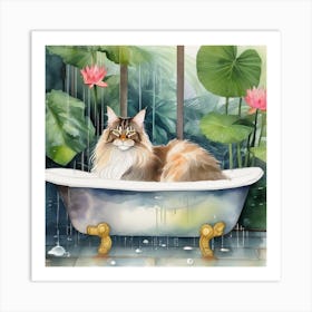 Maine Coon Cat Nestled In Art Print