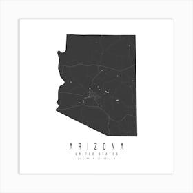 Arizona Mono Black And White Modern Minimal Street Map Square Art Print