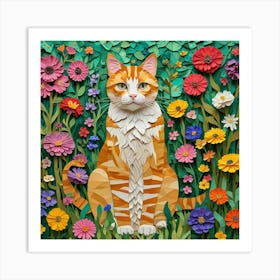 Cat In Flowers 4 Art Print