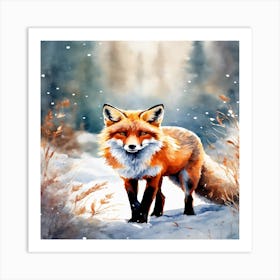 Fox with snow Art Print