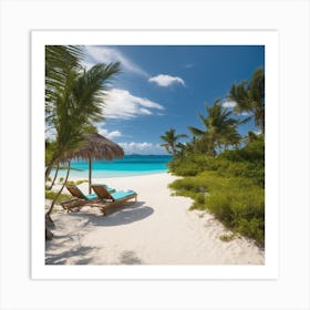 Two Lounge Chairs On A Beach Art Print