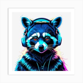 Raccoon With Headphones Art Print