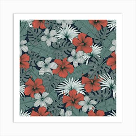 Seamless Floral Pattern With Tropical Flowers Art Print