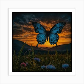 Butterfly At Sunset Art Print