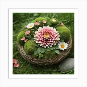 Dahlias In A Basket Art Print