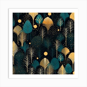 Christmas Trees On A Black Background Art Print