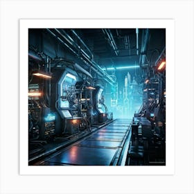 Cyber Industrial Landscape Featuring Advanced Automation Sleek Robotic Arms Performing Intricate Ta (3) Art Print