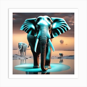 Elephants In The Water Art Print