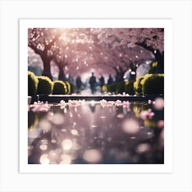 Sunlit Cherry Blossom Petals in the Park Art Print