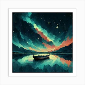 Boat In The Night Sky Art Print