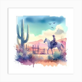 Watercolor Cowboy In The Desert 2 Art Print