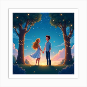 Flux Dev A Dreamy Whimsical Illustration Of A Young Couple Sta 1 Poster