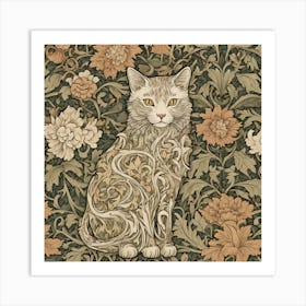 William Morris Style Cats Textiles 7 Art Print