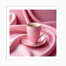 Cup Of Coffee On Pink Fabric Art Print