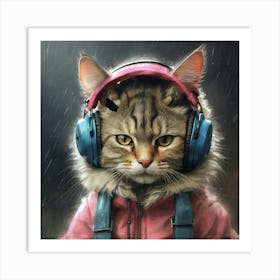 Cat With Headphones 5 Art Print