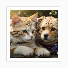 friendship between a cat and a dog Art Print